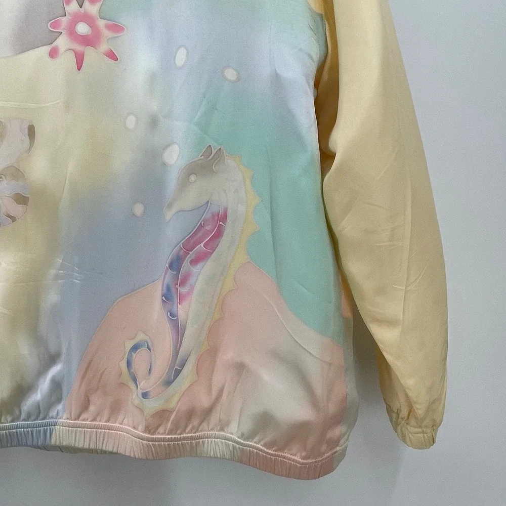Vintage Mureli Silk‎ Pastel Seashell Print Tracksuit Set Jacket Pants Women's PL